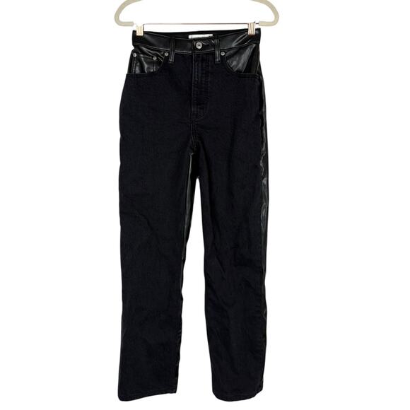 Abercrombie & Fitch The 90s Straight High Rise Pant Faux Leather Denim Grunge 25 - Picture 3 of 10